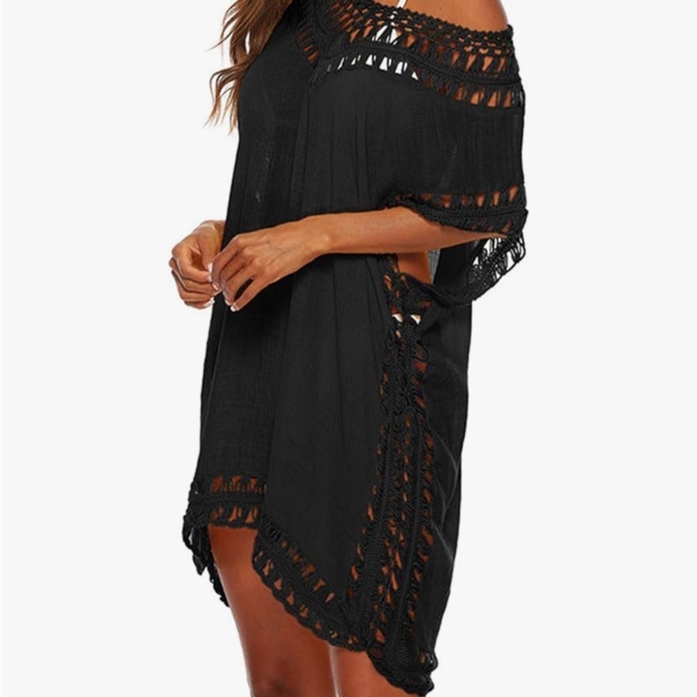 Oversized Tassel Cover Up Black One Size Plus – Imported - Picture 2 of 13